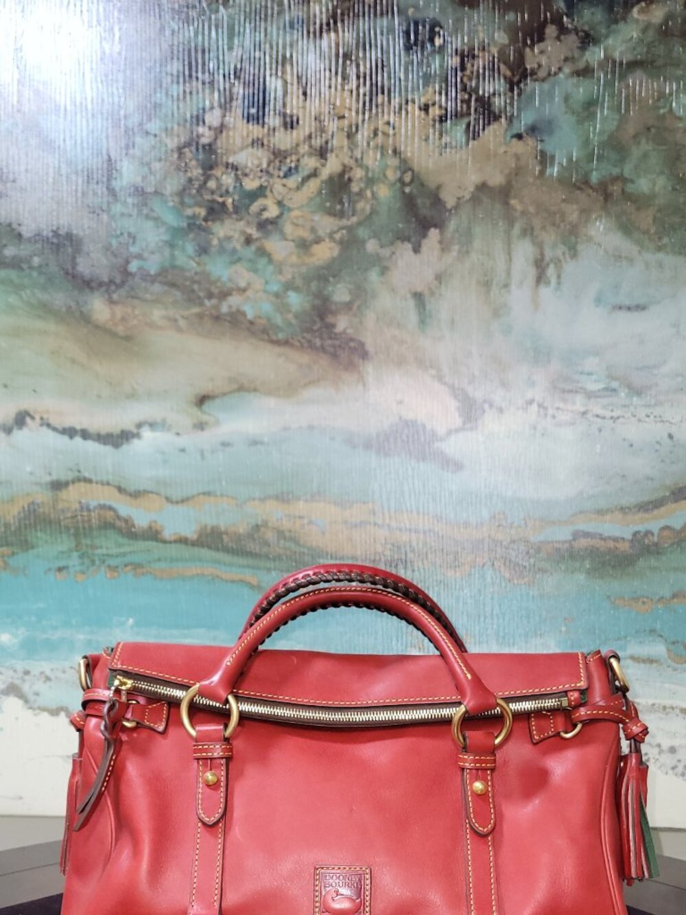 Dooney & Bourke Large Florentine Satchel Red Italian Vacchetta Leather Satchel